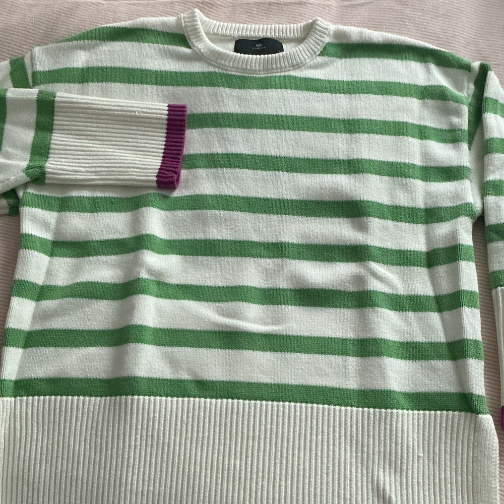 Black Brand Green and White Striped Crewneck Sweater, M